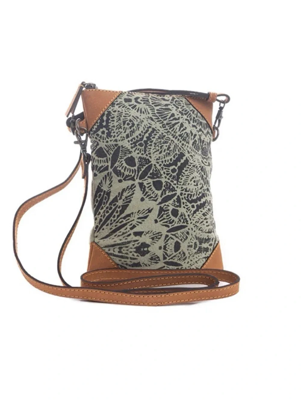 NWT Handcrafted Green Canvas & Leather Crossbody Bag - Picture 2 of 8